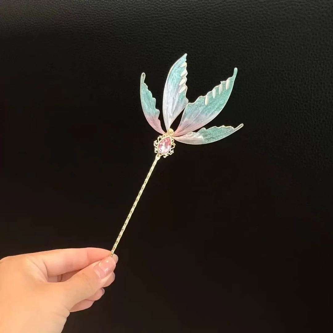 蓝粉色造花液鱼尾发簪。前尘梦古风汉服配饰