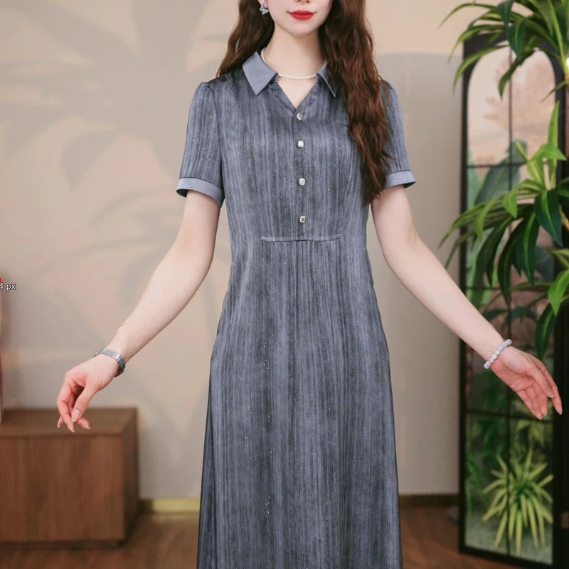 【连衣裙】2025时尚气质夏季新款大码裙子宽松显瘦凉感舒适妈妈装