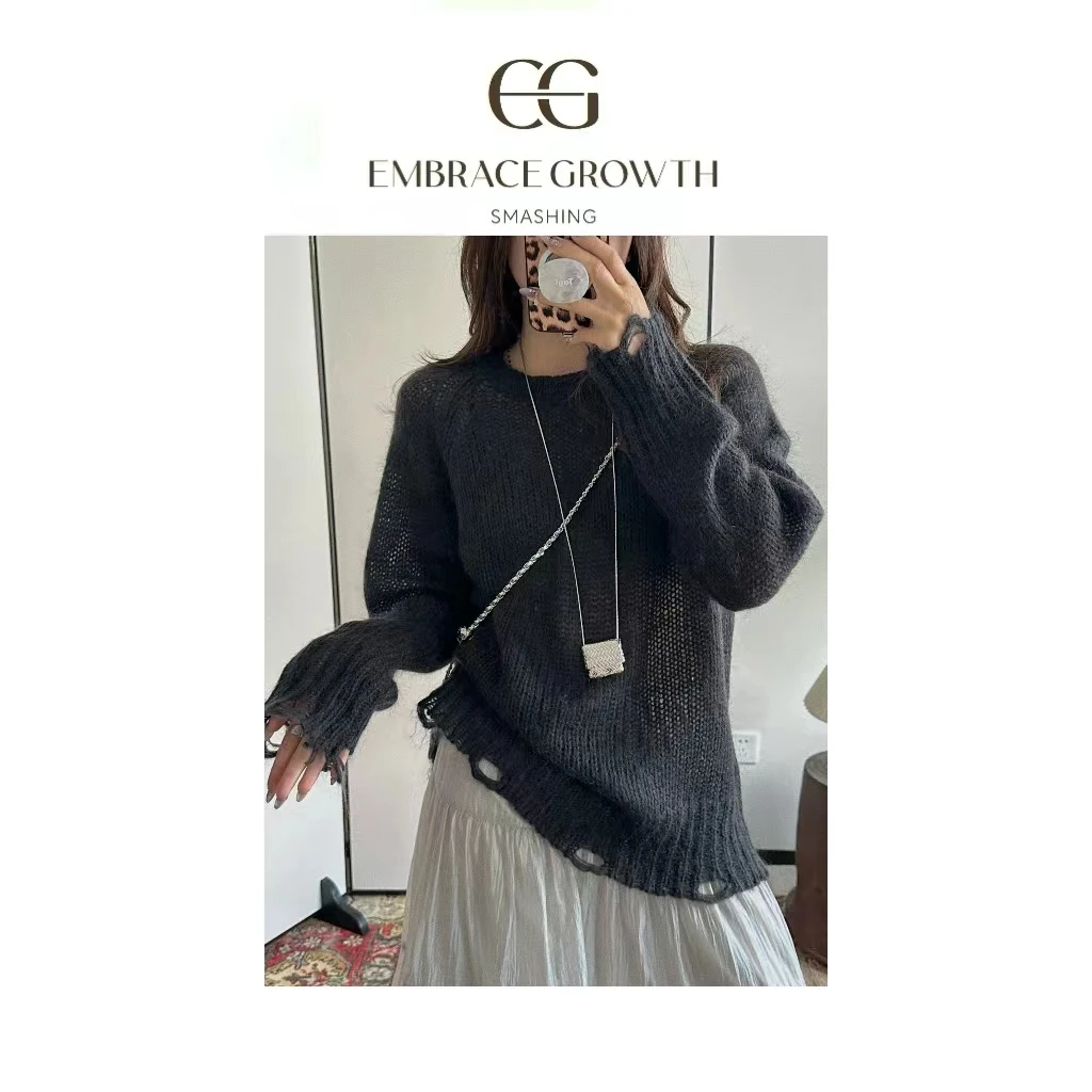 破洞针织毛衣/EMBRACE GROWTH/简约小众宽松25ss 25AS062