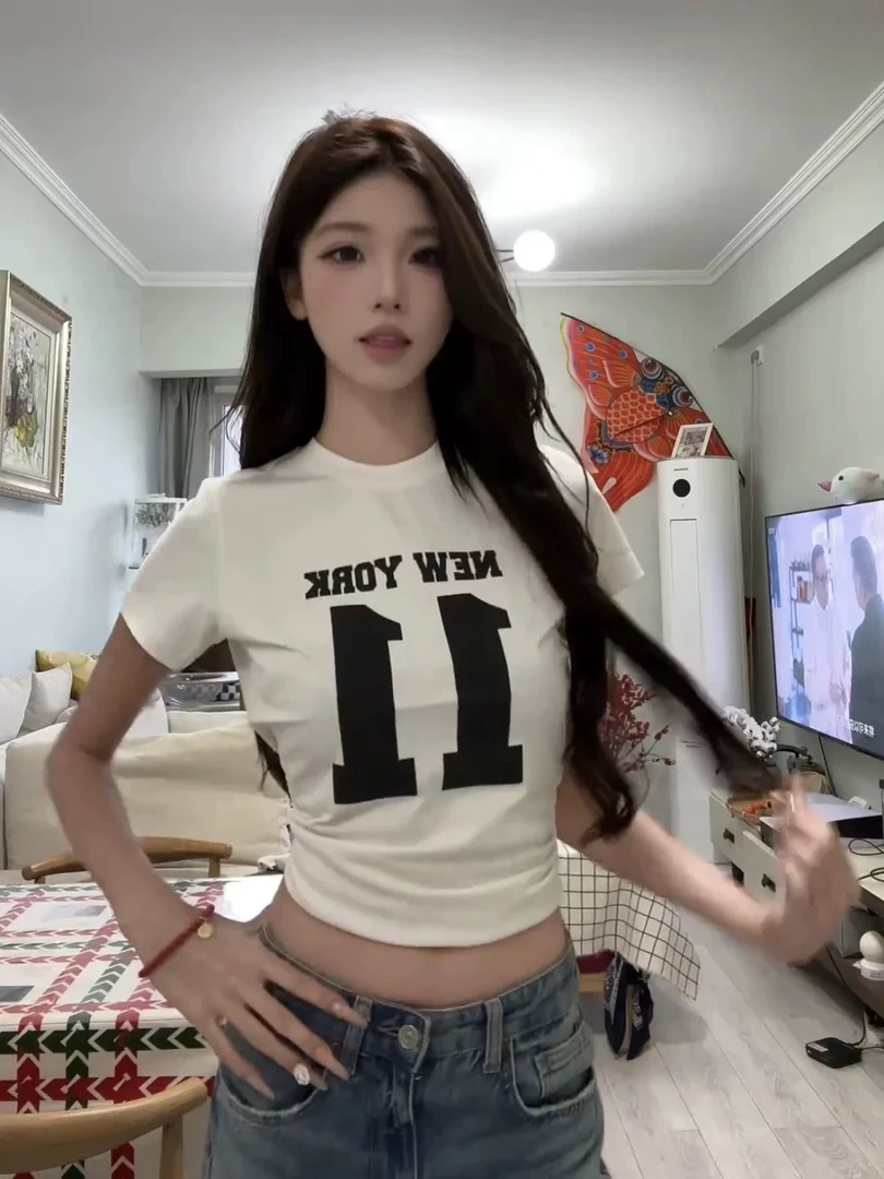 美式11号数字字母印花短袖T恤女夏季微宽松韩版修身显瘦百搭上衣