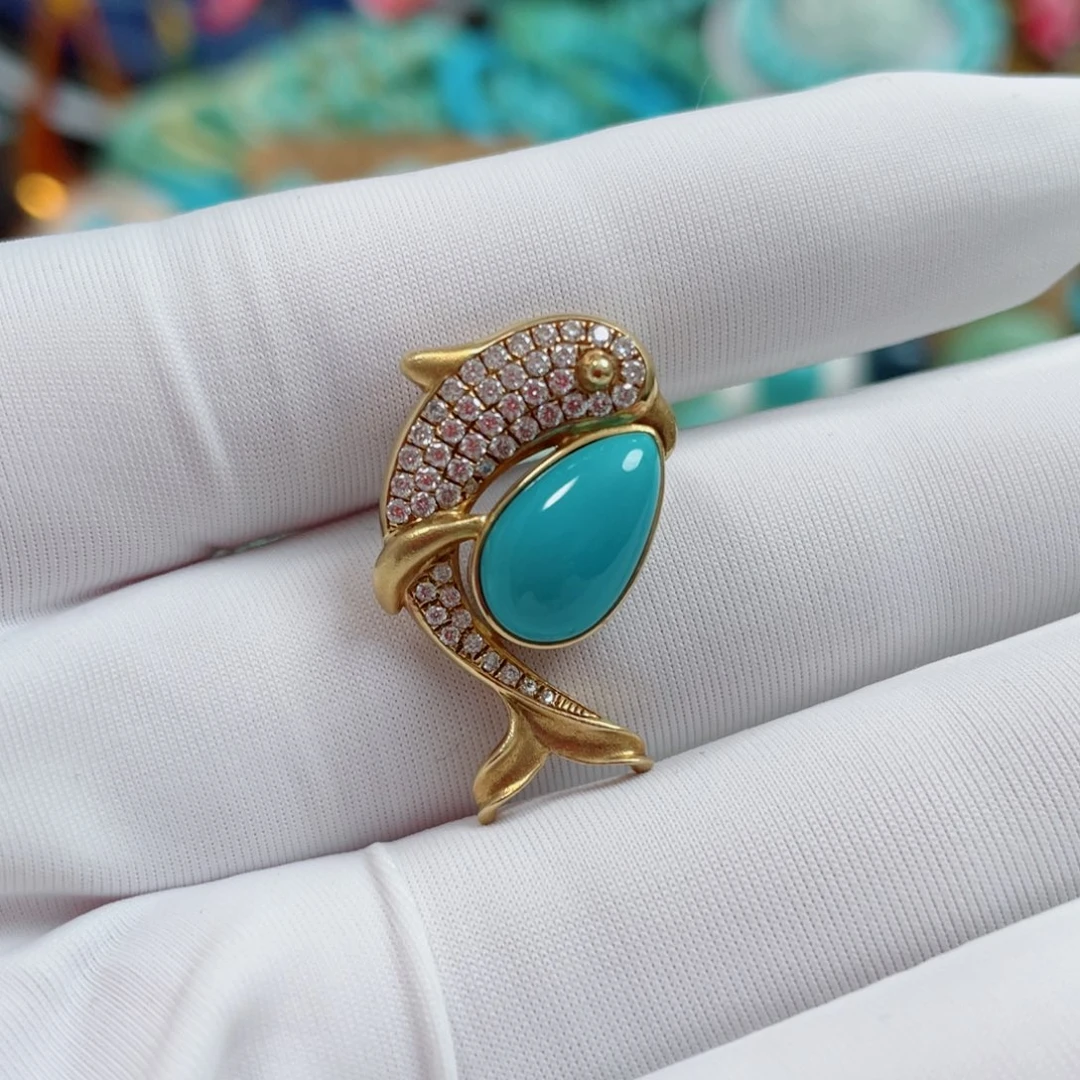 绿松石18K金镶嵌珠宝奇石