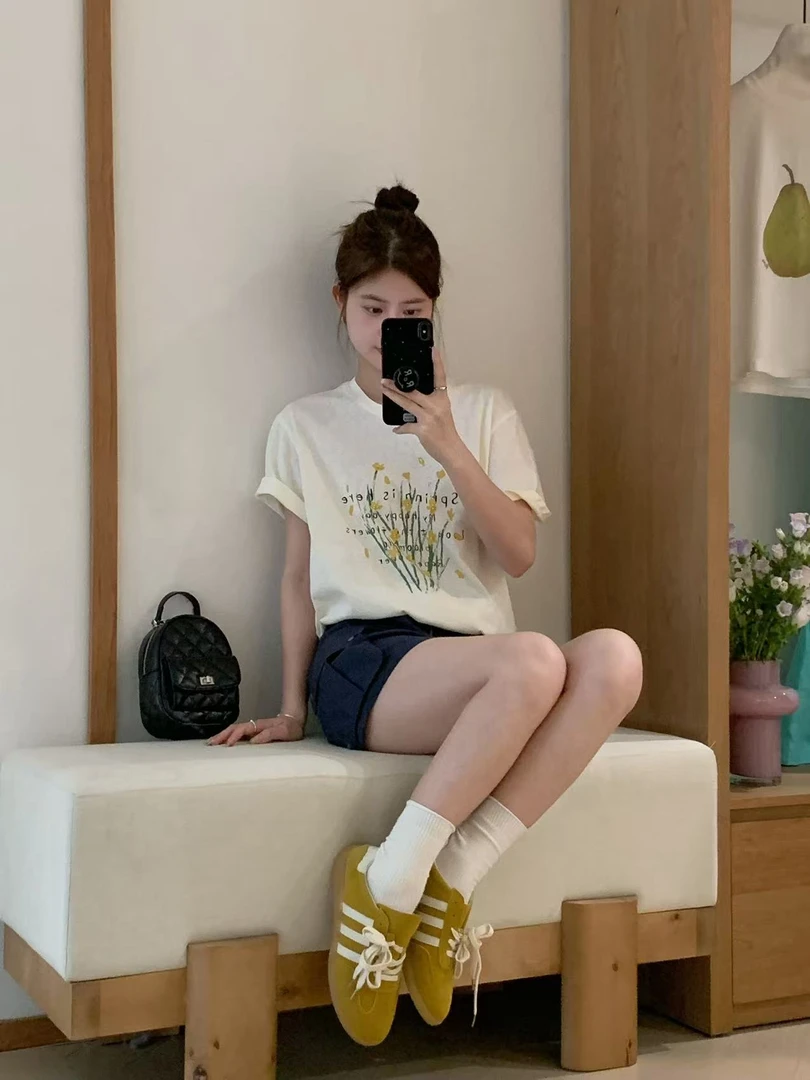 【小黄花T】韩系圆领清新甜美宽松薄款短袖T恤15278  衣长64