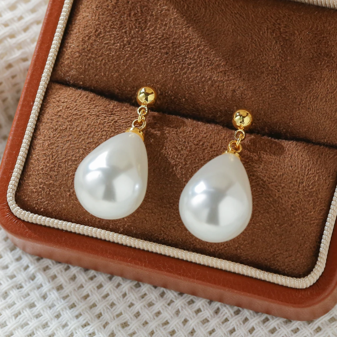 铜合金仿珍珠耳饰 大水滴型风在吹灵动百搭气质款耳环 G1-048