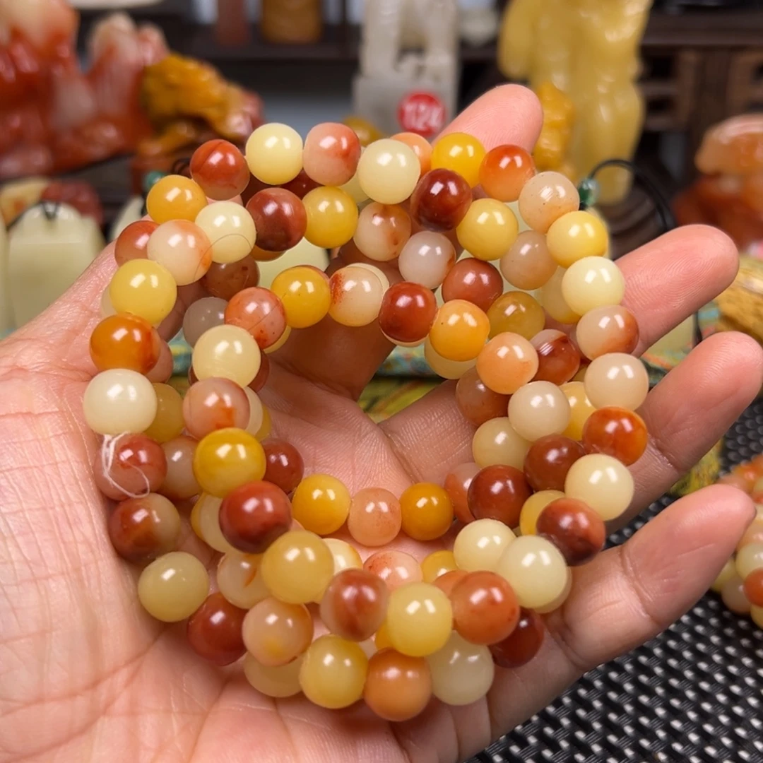 二***宝寿山石印石芙蓉石手链手串