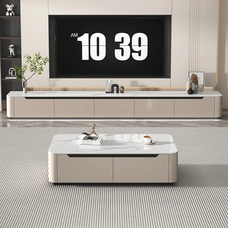 琪思园实木茶几电视柜落地式轻奢客厅家用岩板桌电视机柜新款高档