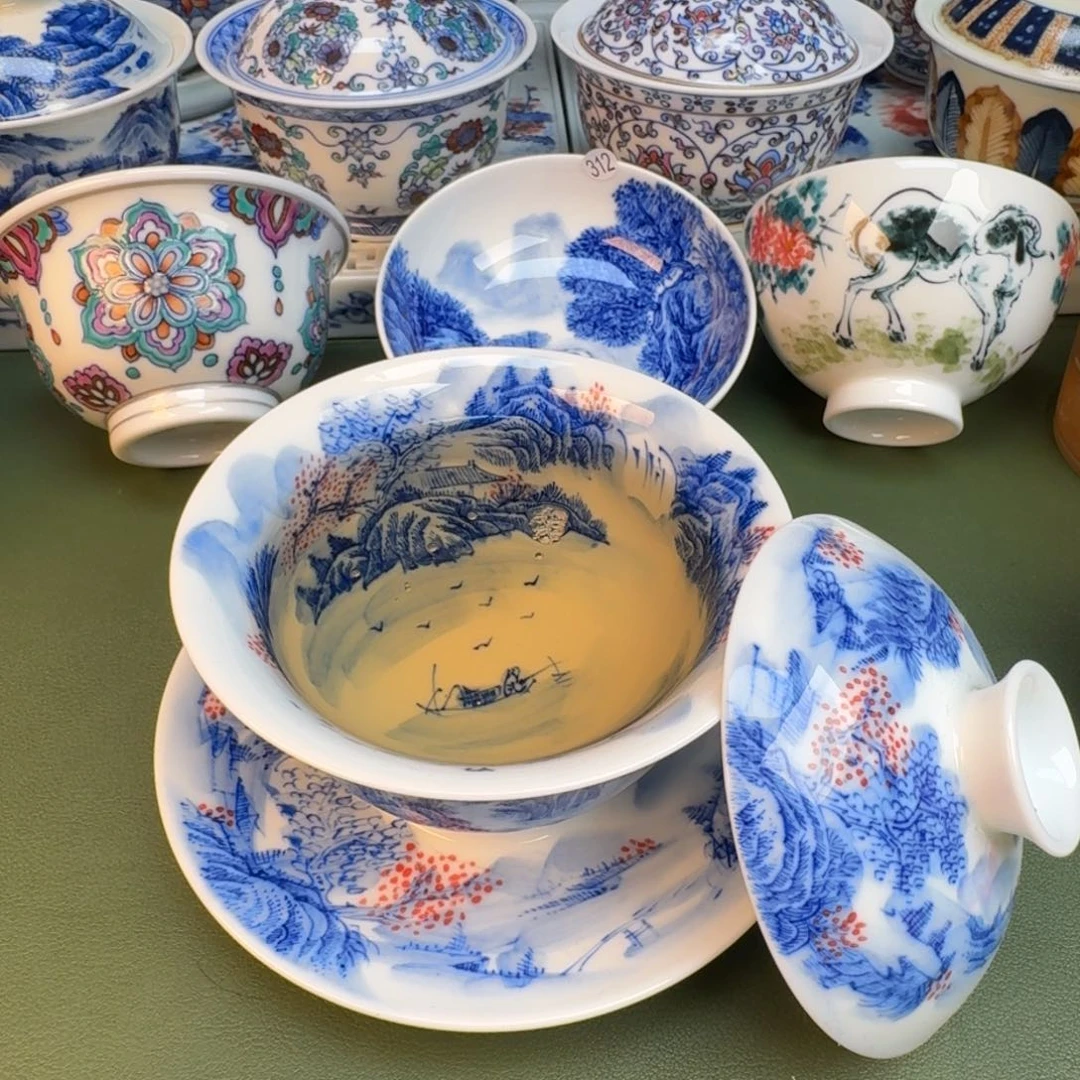 陶纯手工纯手绘茶具石头321