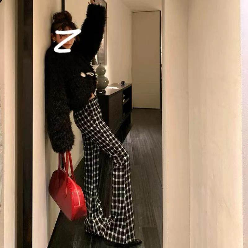 【格子喇叭】高弹长款喇叭裤女