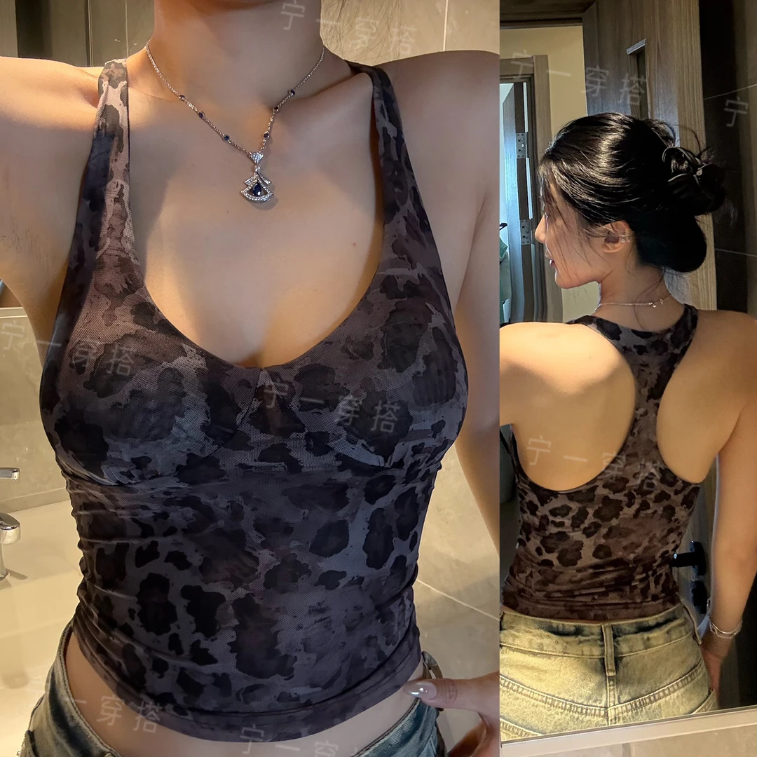 NY7073 工字背辣妹风性感背心吊带修身豹纹多巴胺穿搭气质名媛风