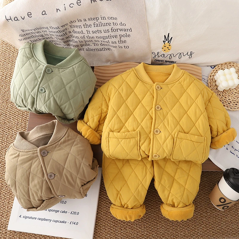 男童套装2025秋冬季新款儿童时尚洋气加绒加厚棉衣长裤两件套潮流