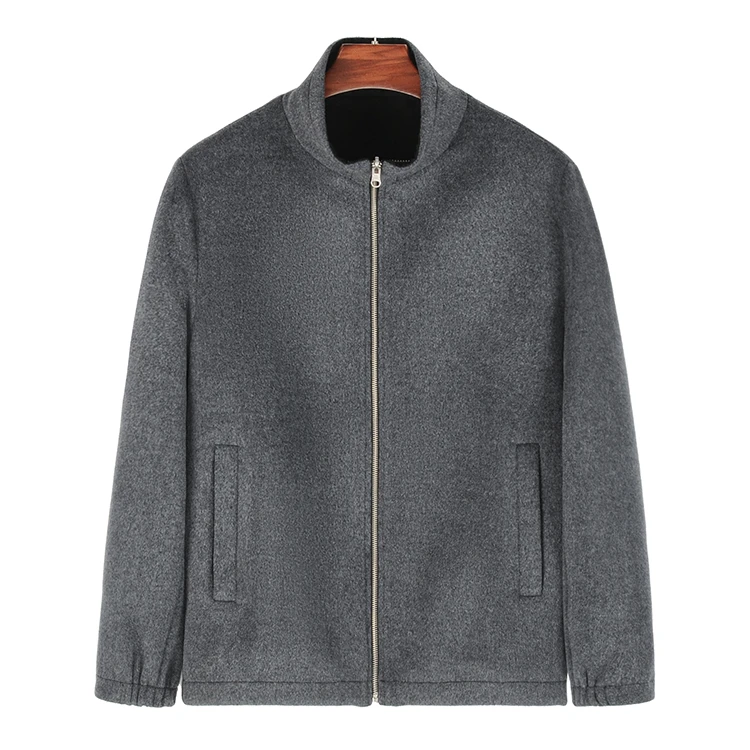 88930 男士双层双面立领外套 桑蚕丝龟裂纹新中式休闲羊毛呢上衣