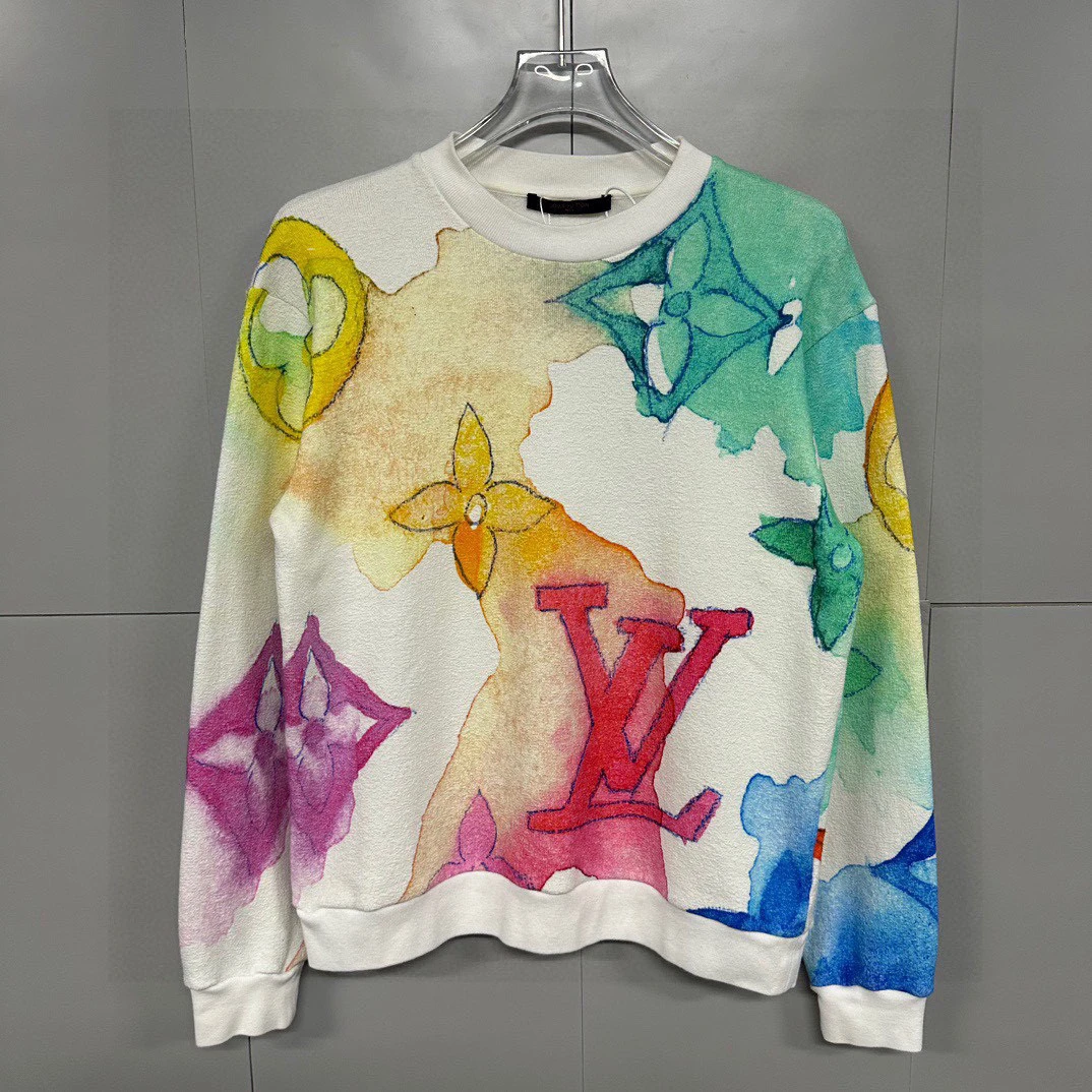 全新未使用  Louis Vuitton LV水墨满印毛巾卫衣 XL码 J01489