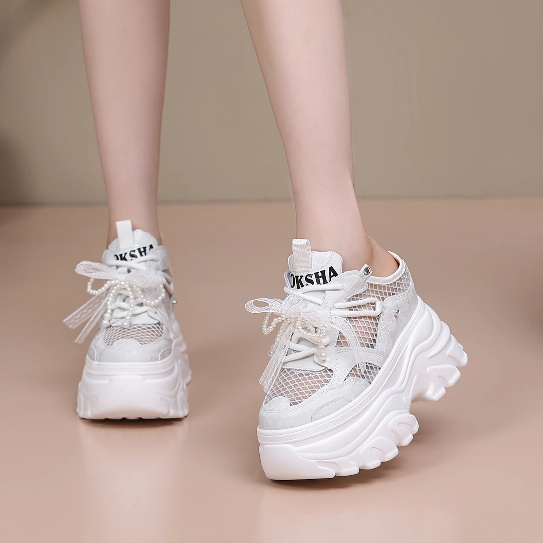 网红超高跟10CM女拖鞋网纱透气松糕厚底镂空气质外穿洋气懒人半拖