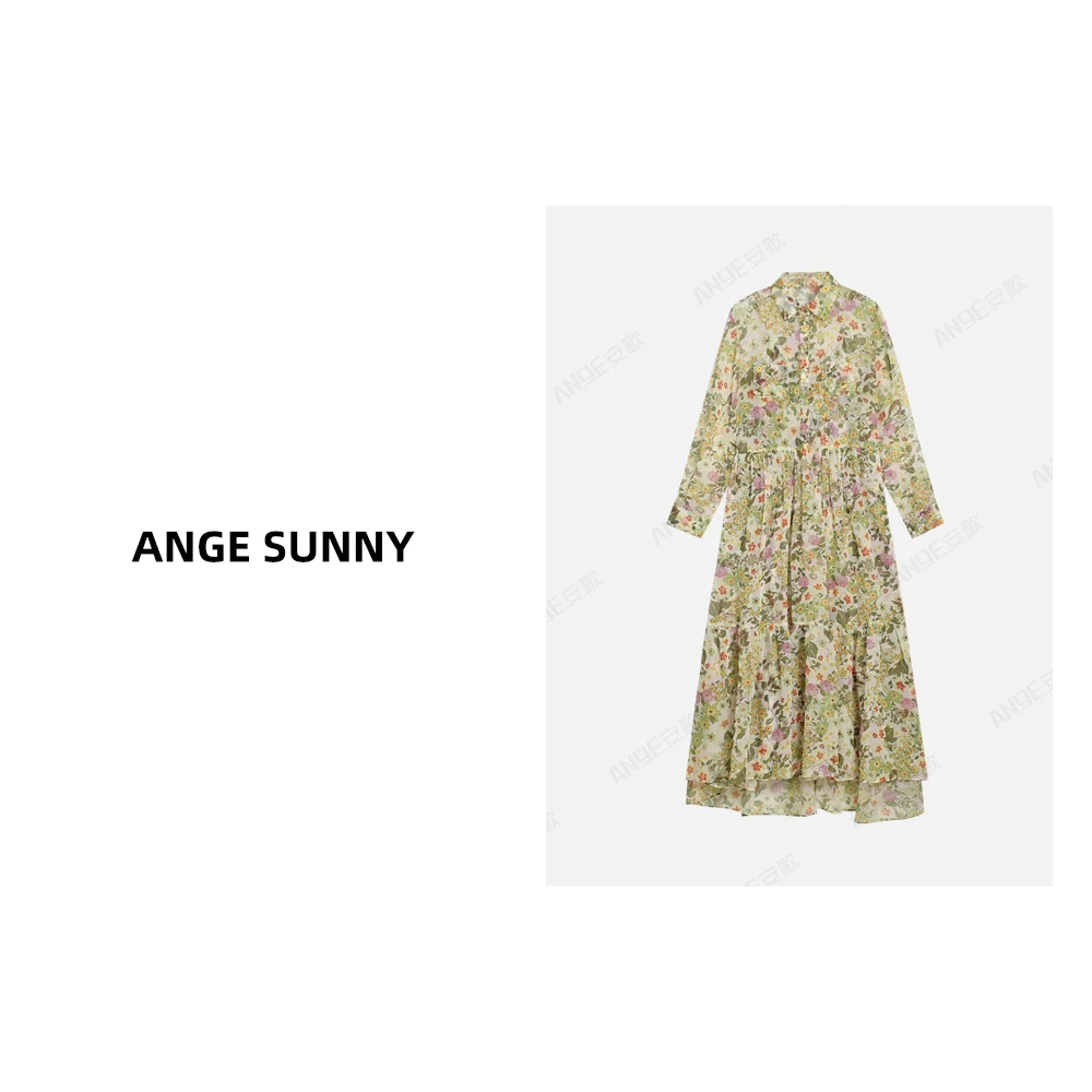 ANGE SUNNY【凯旋门碎花连衣裙】桑蚕丝夏日繁花连衣裙 时尚新款