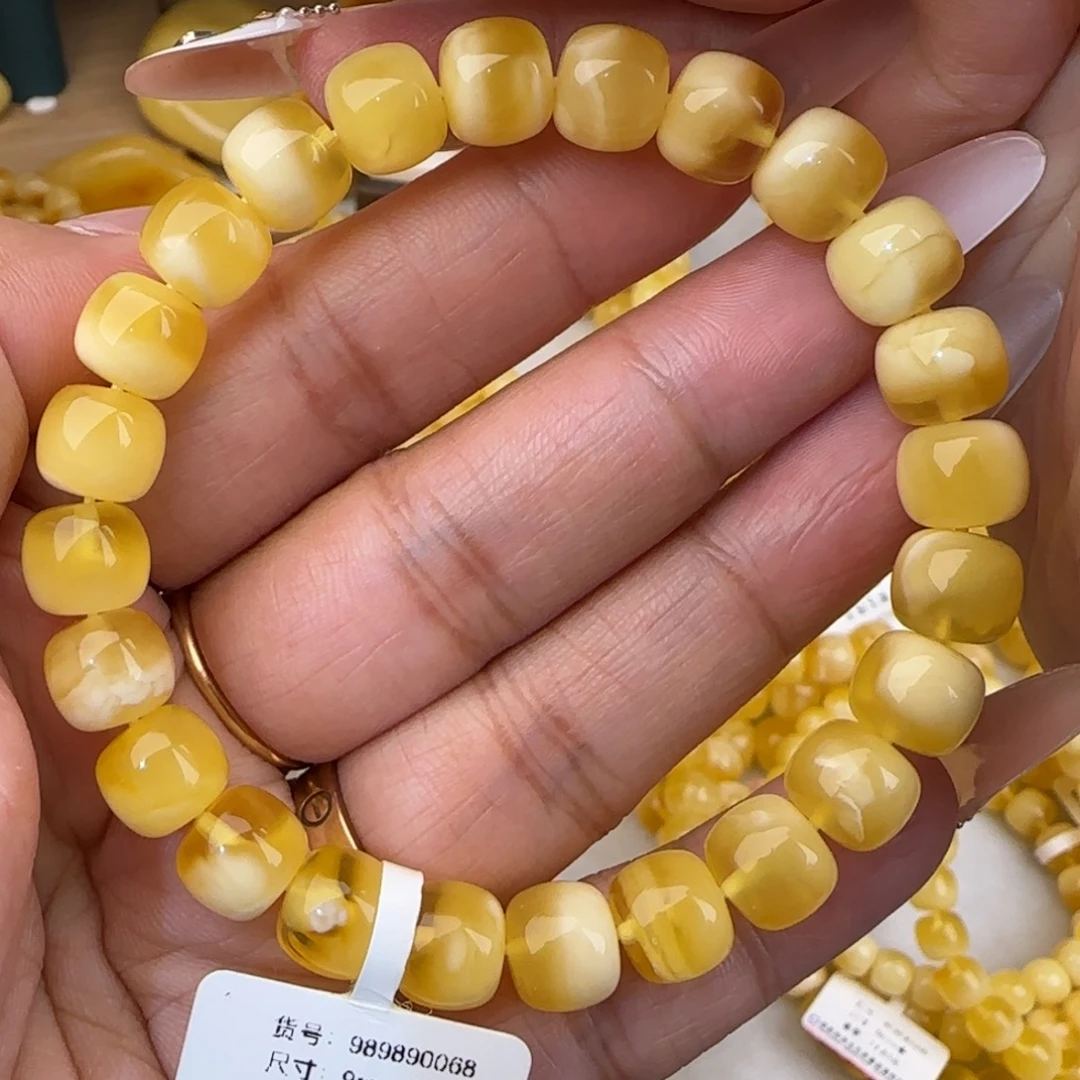 蜜蜡未镶嵌手链金白妖花老型手串