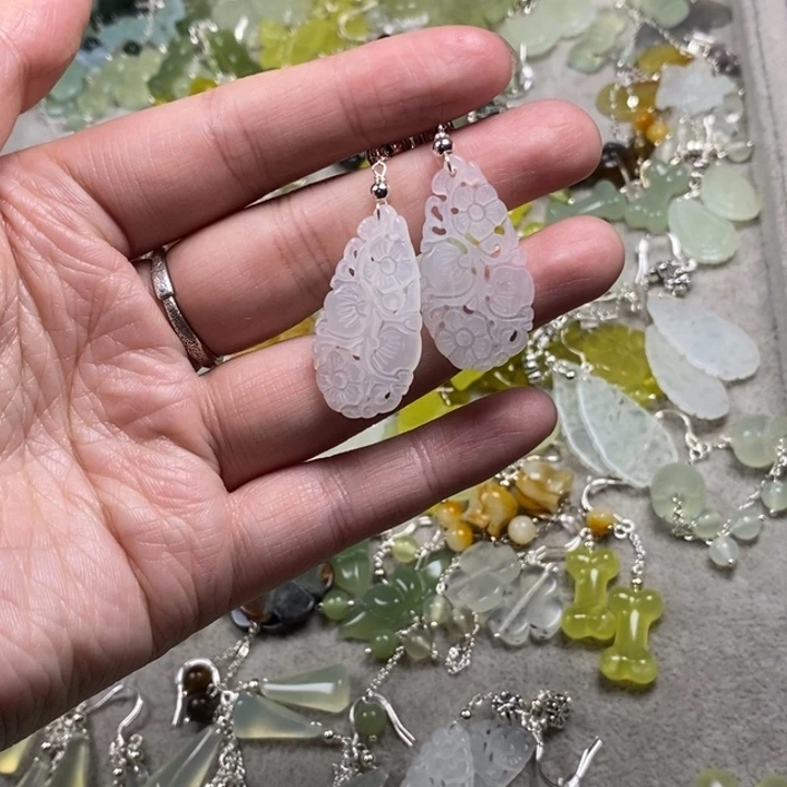 蛇纹石玉未镶嵌挂件耳饰耳环项链