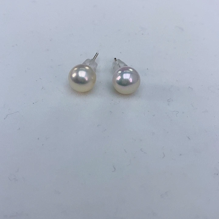 淡水珍珠耳饰银S925镶嵌7.5左右青光耳钉
