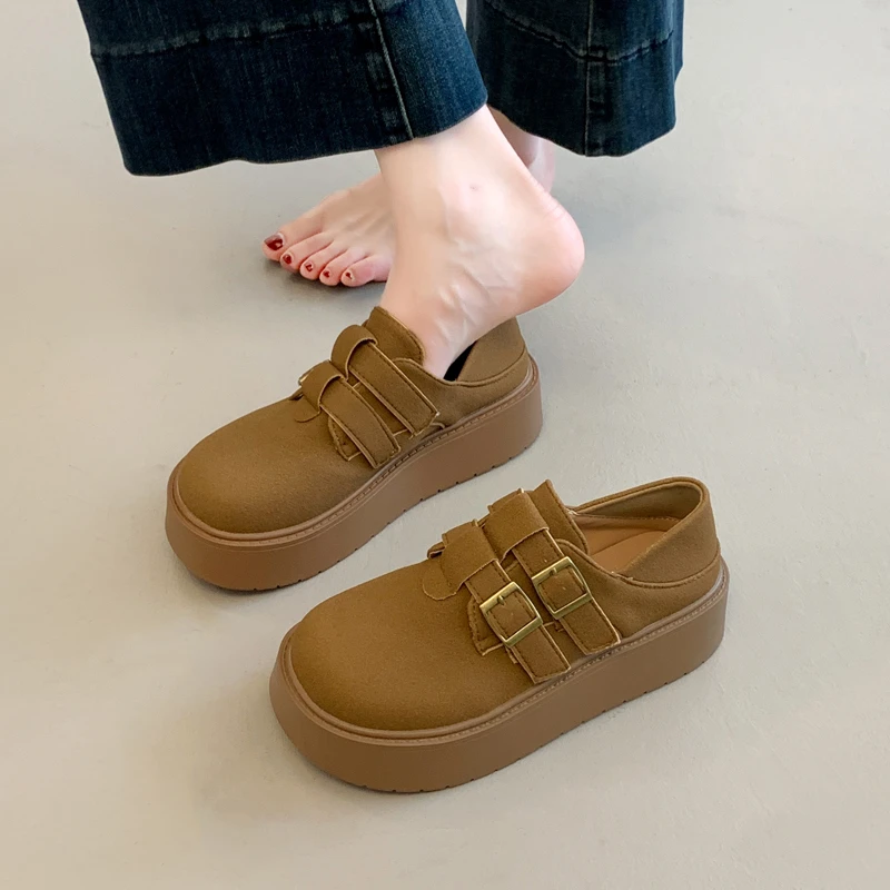 复古女士全包勃肯单鞋厚底2025春秋新款松糕乐福复古懒人两穿包头