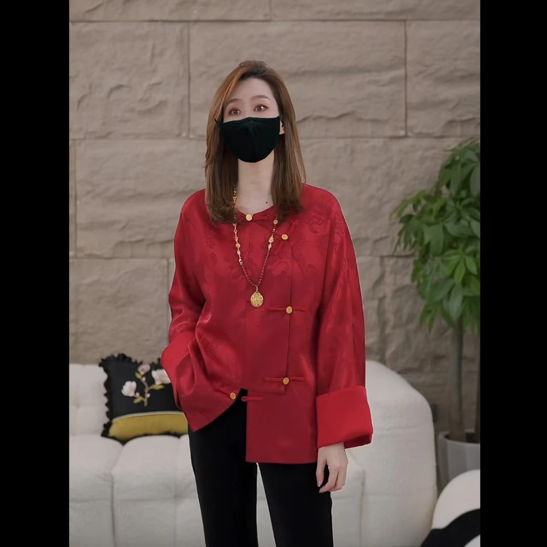 Miss.Z【梦华录】中式国风醋酸提花缎金扣衬衫#9102