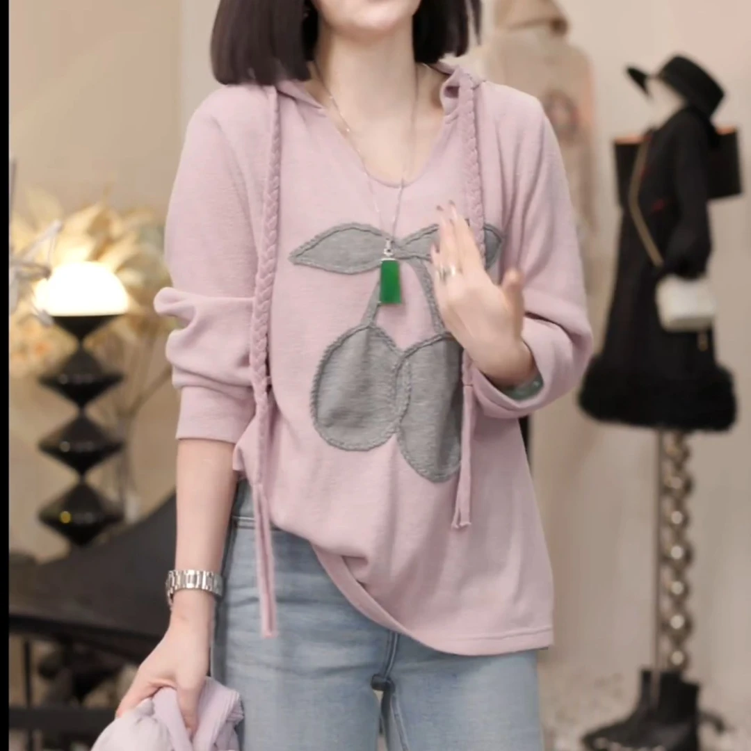 2025早秋新款时尚氛围感定制拼色樱桃减龄宽松休闲卫衣LK2507372