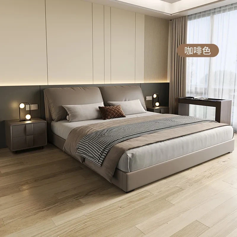 意式大象耳朵真皮床主卧现代简约轻奢软包双人头层牛皮婚床