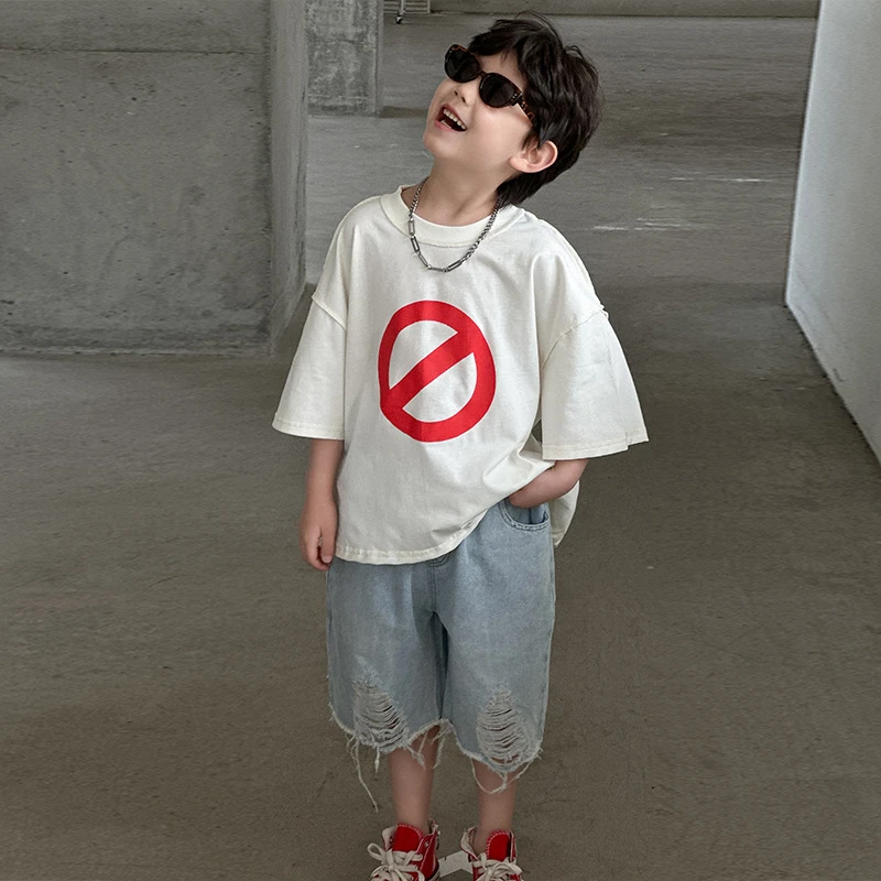 HY25107男童2025年夏季新款纯棉印花宽松时尚童装T中小儿童上