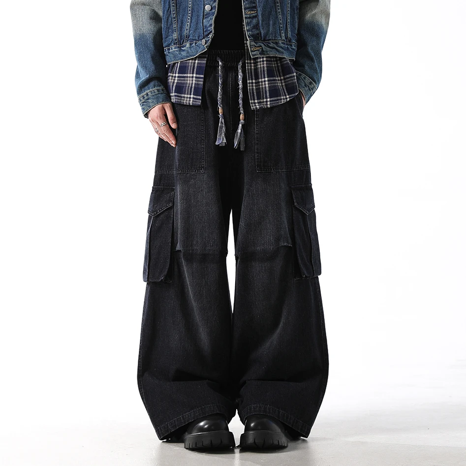 MONOLOGE春秋工装牛仔裤男潮牌宽松直筒高街痞帅长裤美式休闲裤子