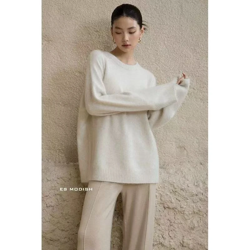 秋冬网红毛衣圆领打底衫气质简约厚款羊毛衫宽松慵懒百搭毛针织衫