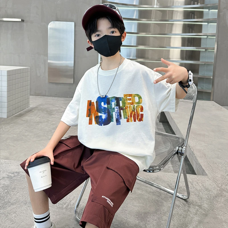 男童短袖套装夏季儿童衣服宽松潮款6-12岁男童装休闲中大童帅气