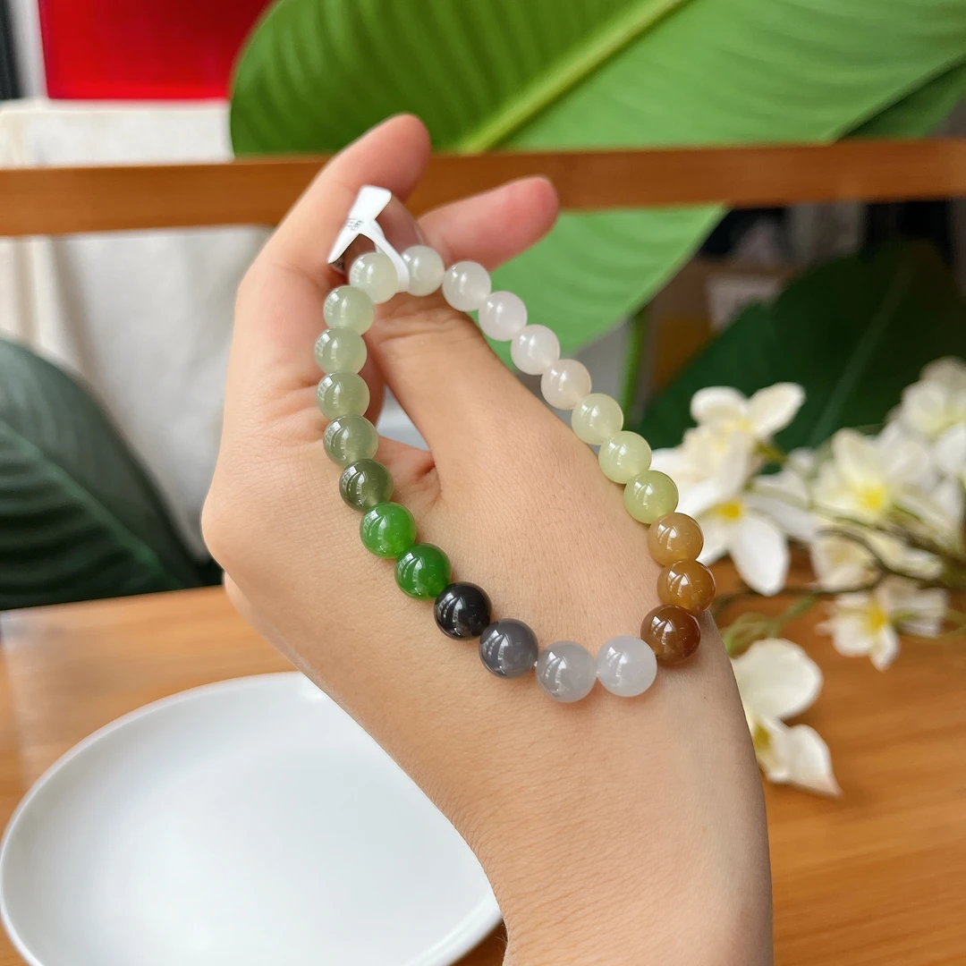 【珠宝厂长】约8mm高品和田玉多宝单圈手串