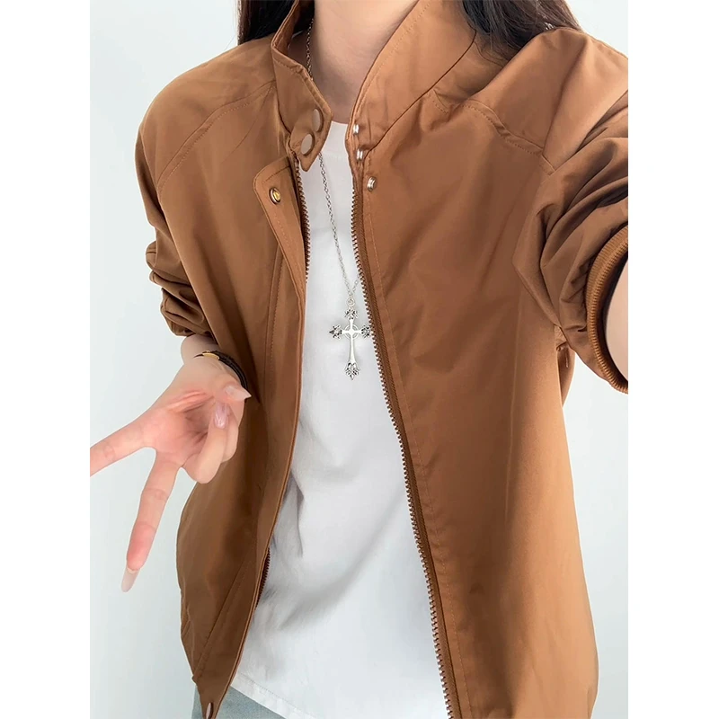 美式立领短款工装教练夹克外套男秋季潮牌宽松cleanfit飞行服上衣