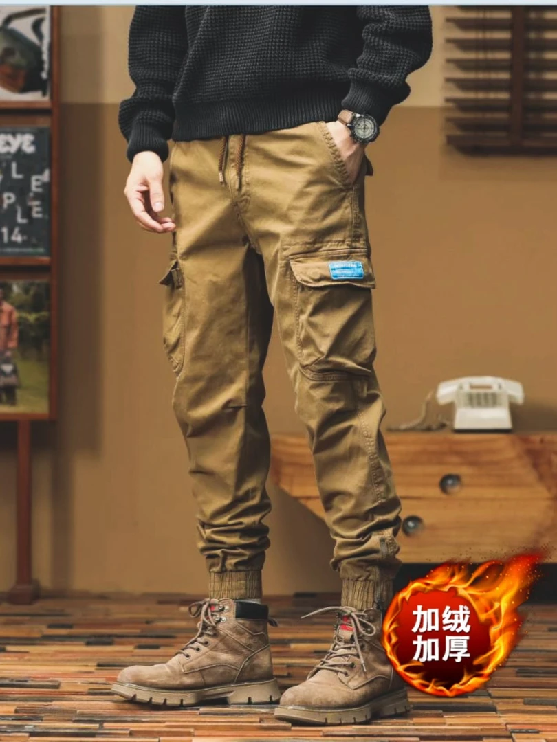 秋冬工装裤拉链加厚加绒男士工装休闲裤多口袋男士户外穿搭