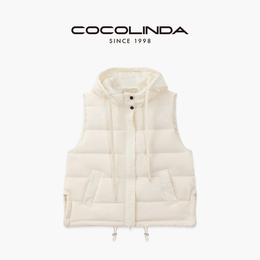 COCOLINDA | B款老钱风 90白鸭绒抽绳连帽马甲羽绒服V5219