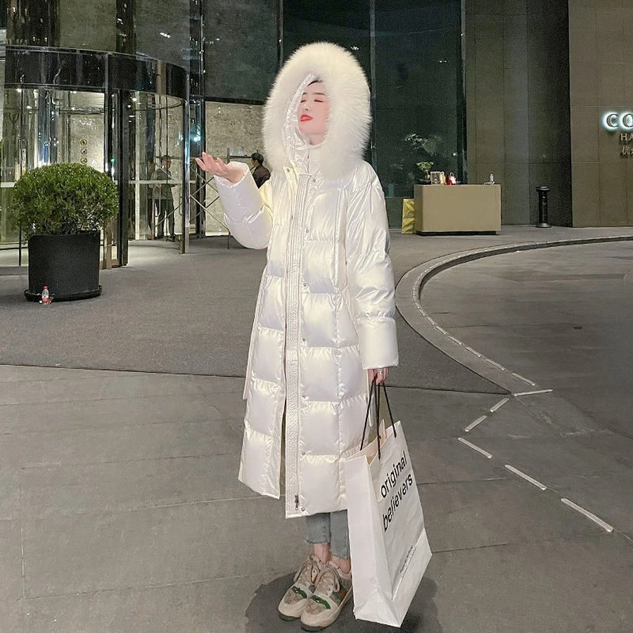 免洗羽绒服女2025冬新款时尚洋气宽松加厚过膝长款白色羽绒服外