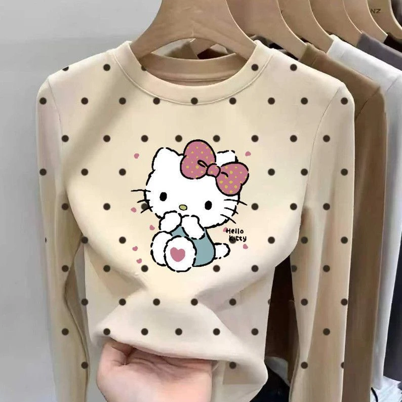 秋冬女童德绒童装儿童中大童上衣洋气波点长袖T恤圆领内搭上衣潮