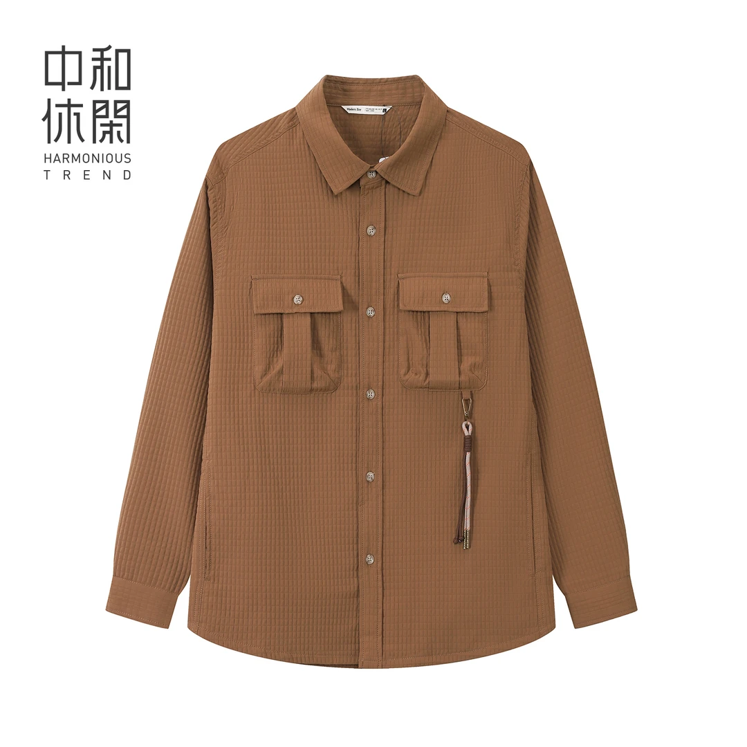 中和休闲宽松翻领长袖衬衫男2025秋季新款日系潮流工装休闲外套