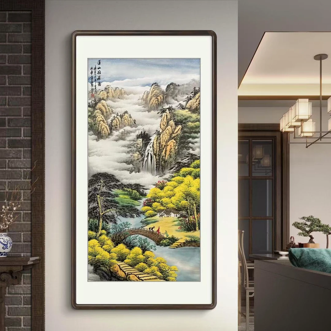 《溪山雅居图》纯手绘竖幅山水玄关中堂国画挂画作品文玩探宝