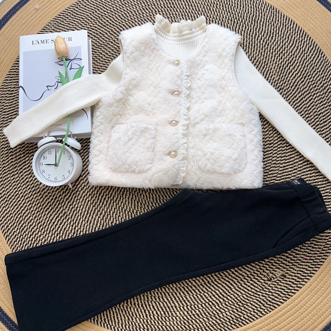 IEF/爱依服【亲子装】2025冬季新款法式甜美小香风洋气毛绒马甲外套