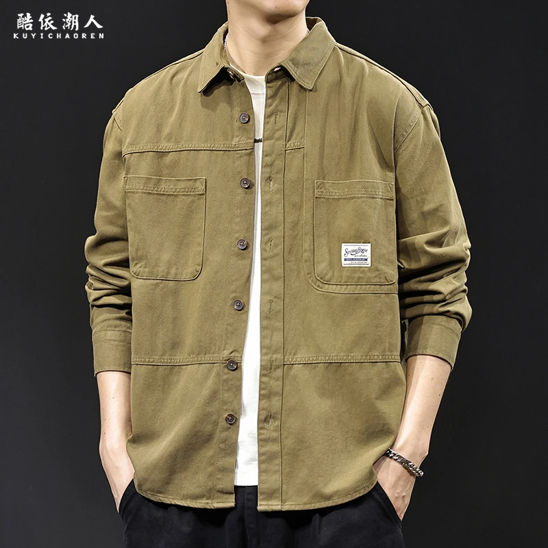 秋季2025新款工装衬衫男士外套长袖美式潮牌休闲衣服高端大码春秋