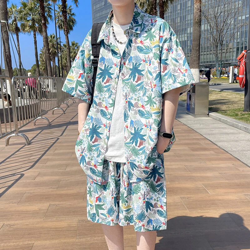 夏威夷短袖短裤套装男装夏季度假旅游沙滩海边花衬衫一套海南三亚