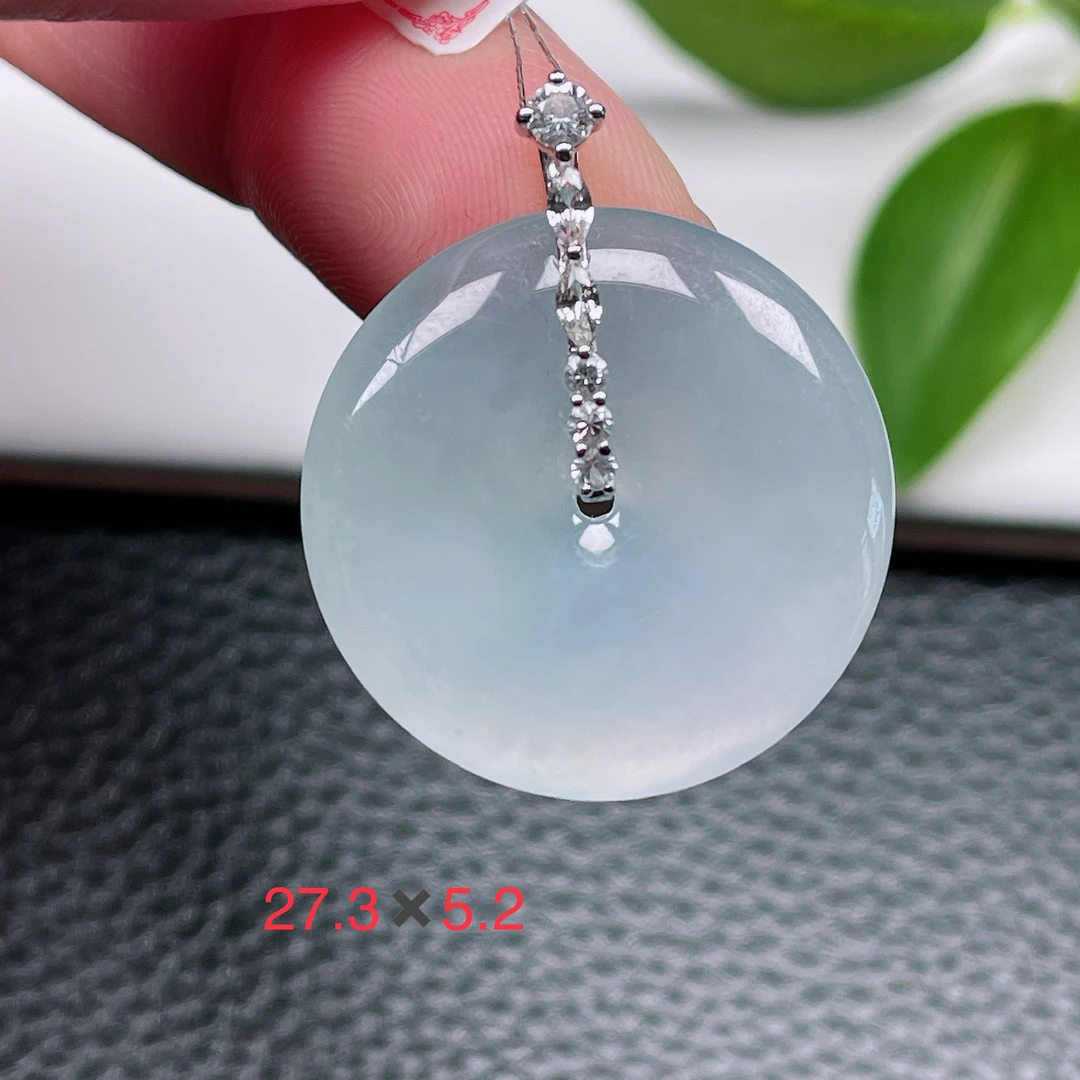 鑫诚天然翡翠A货～冰种白月光平安扣吊坠冰润18k男女款玉扣挂件33