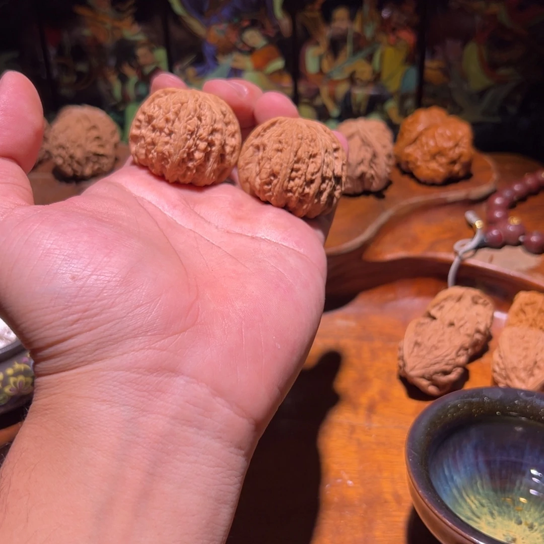 把件文玩核桃40全品承德密纹一对（红宝石）