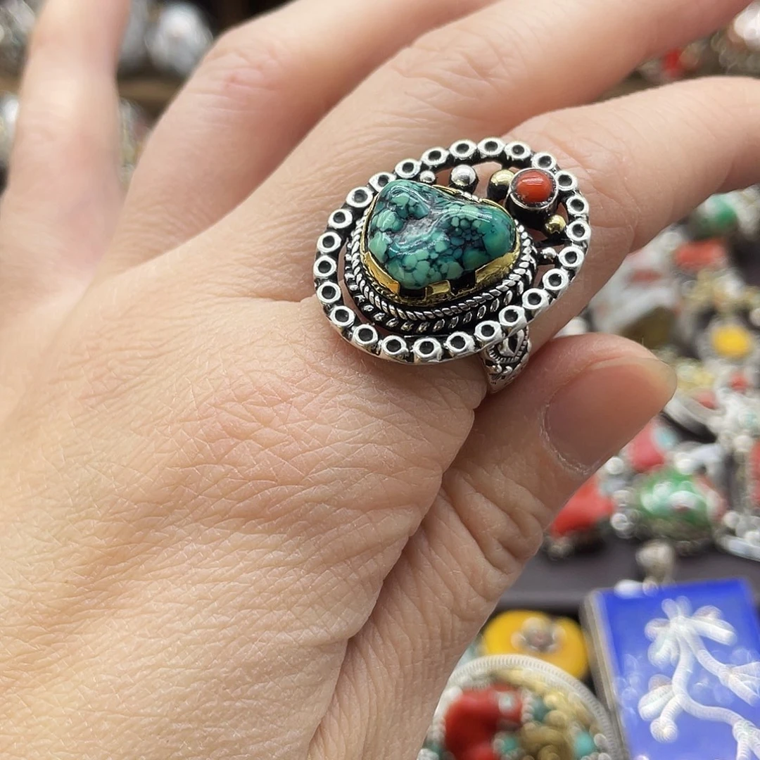 绿松石银S925镶嵌戒指