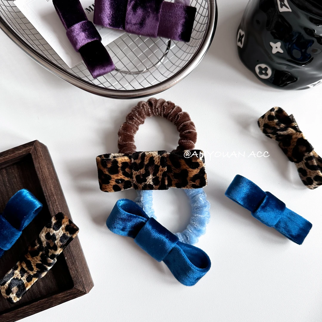 miu系千金风蓝色蝴蝶结发圈女童加粗高马尾发绳韩国丝绒头绳