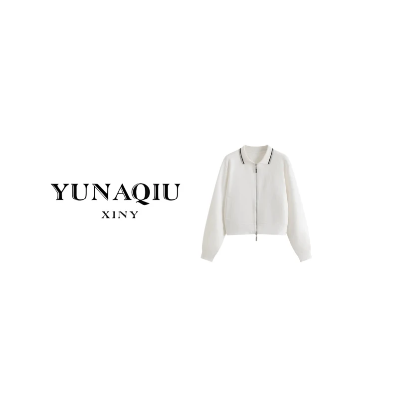 YUNAQIU-刺绣精致韩风拉链落肩袖短外套-9669