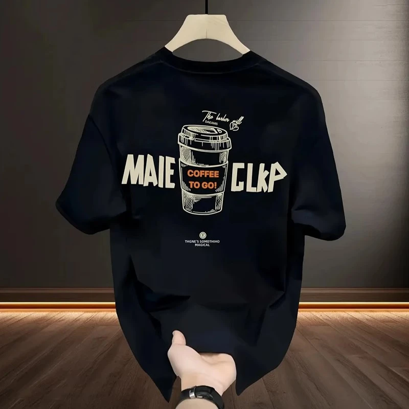 仓石一树潮牌夏季新款黑色圆领短袖T恤男士高端时尚纯棉重磅上衣