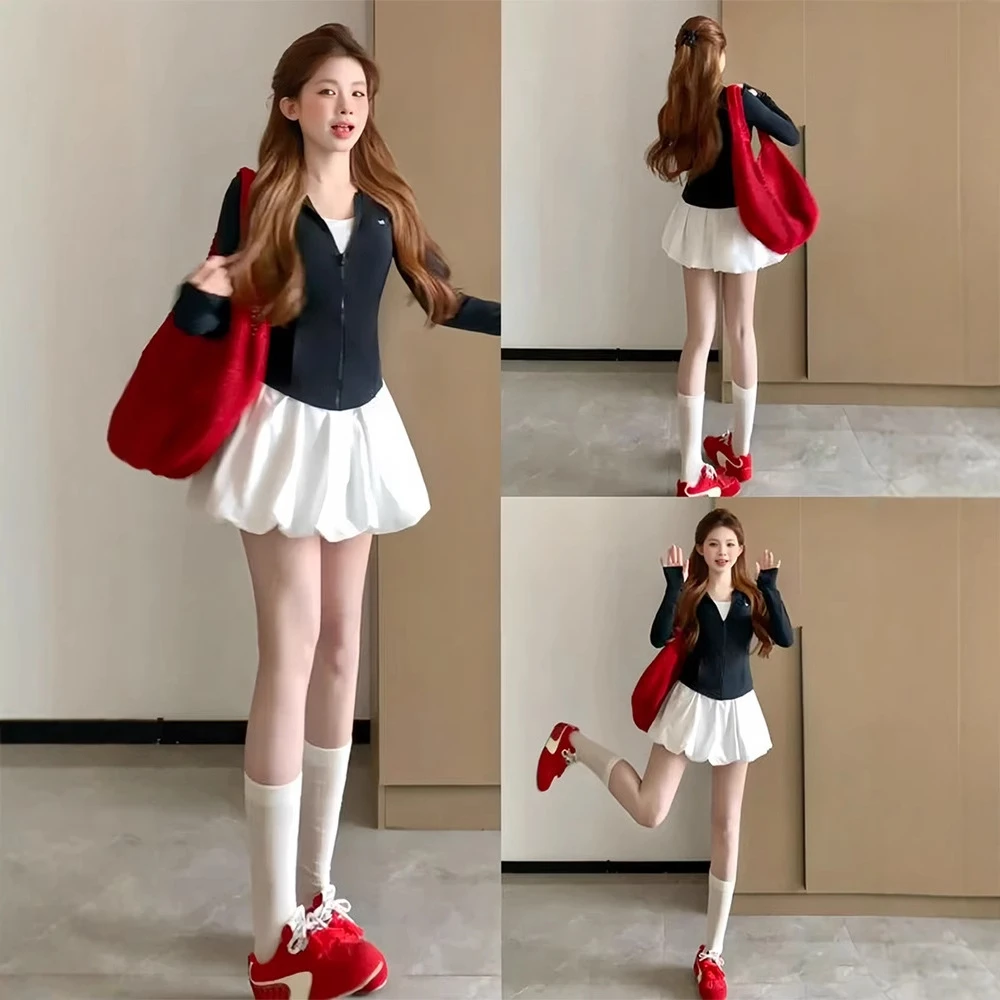 抖音高品质2025夏季新款白色花苞微弹气质百搭通勤风蓬蓬短裙女