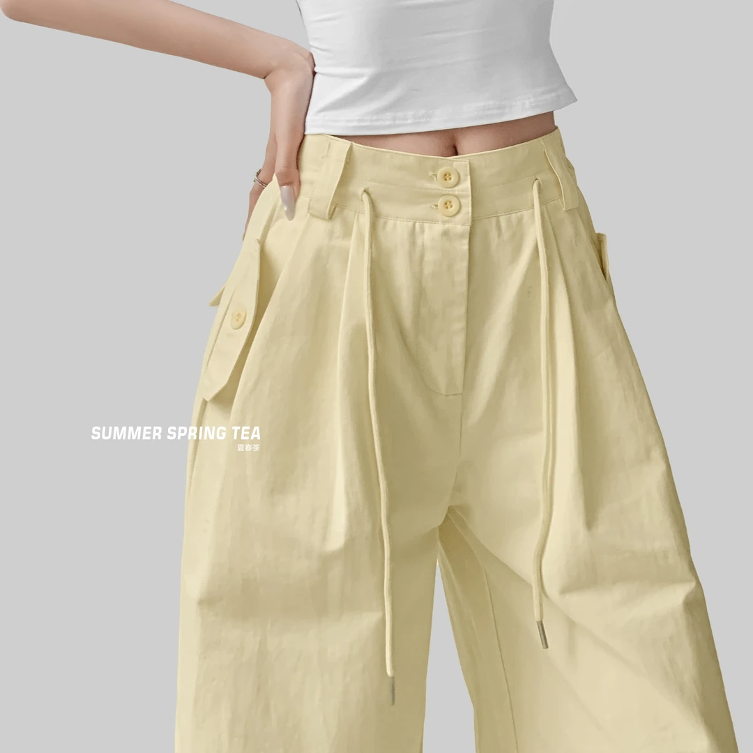 【夏春茶热卖】主播自留款 版型超赞 美式甜酷设计感休闲工装裤女夏