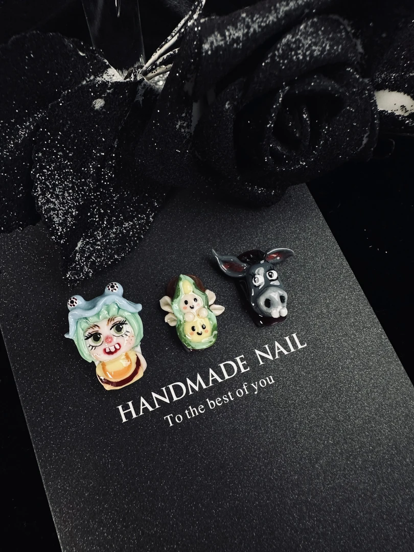 【小毛驴】手绘卡通立体捏捏重工娃娃头高级感精致纯手工穿戴甲