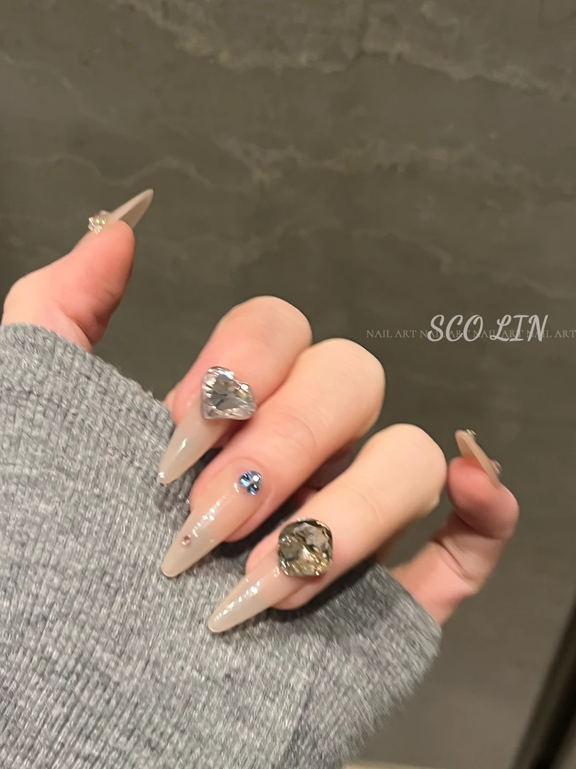 ScoLin【甜梨酒】手工定制美甲ins纯欲多彩东洲钻球长水滴穿戴甲
