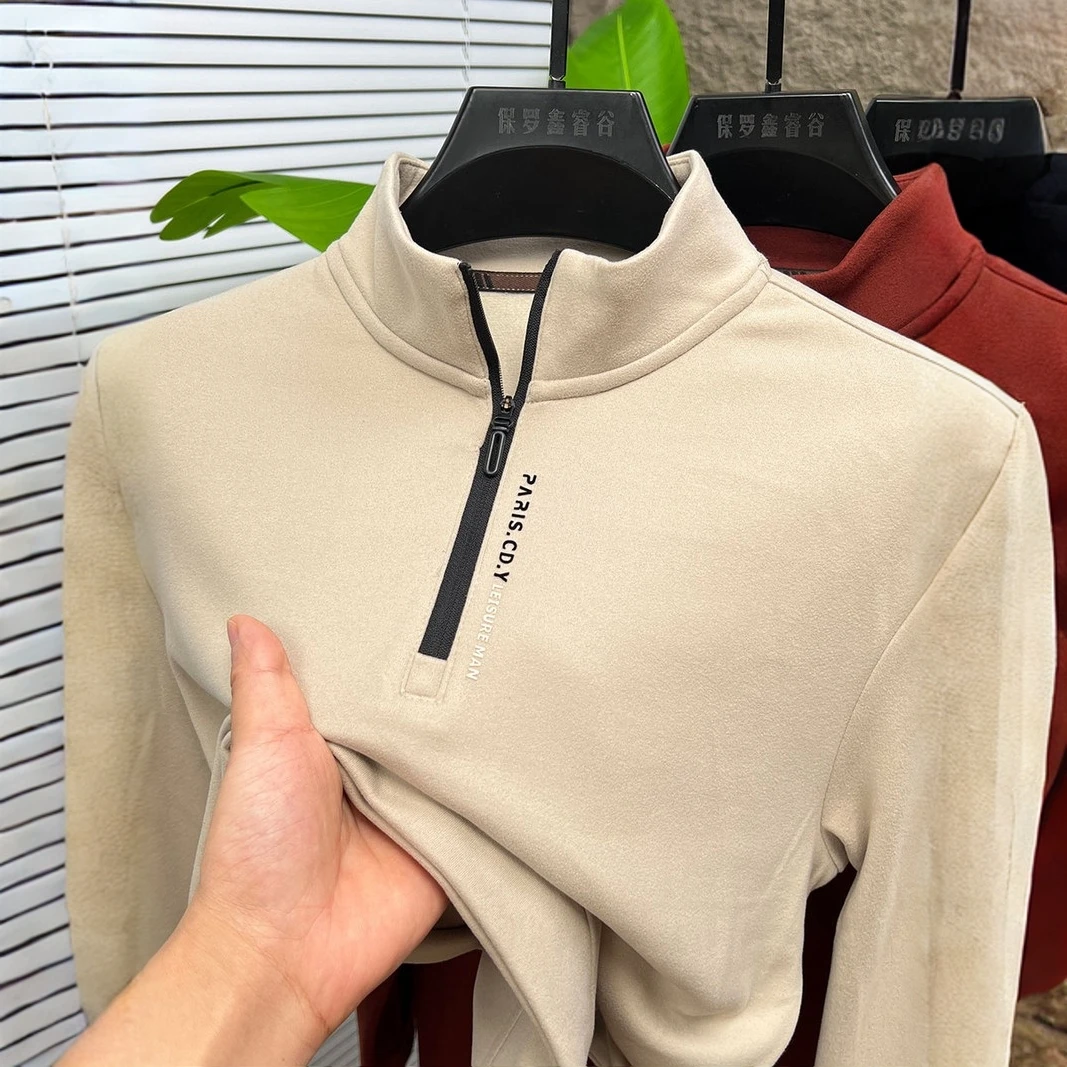 DeweLvum新款双面绒半拉链卫衣男立领加厚德绒打底衫保暖百搭上衣